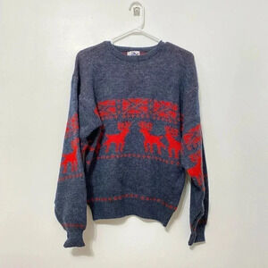 Vintage - Wool Blend Unisex Retro Moose Pattern Oversized Sweater